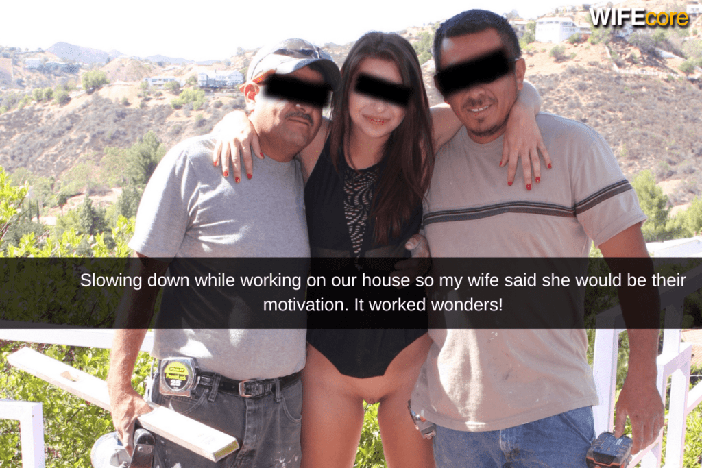 wife motivating builders who have slowed down building work by using her pussy