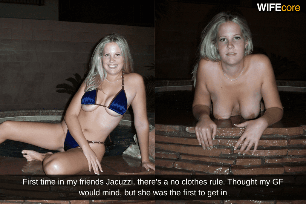My friend has a no clothes rule in the Jacuzzi, my girlfriend was the first one to get naked