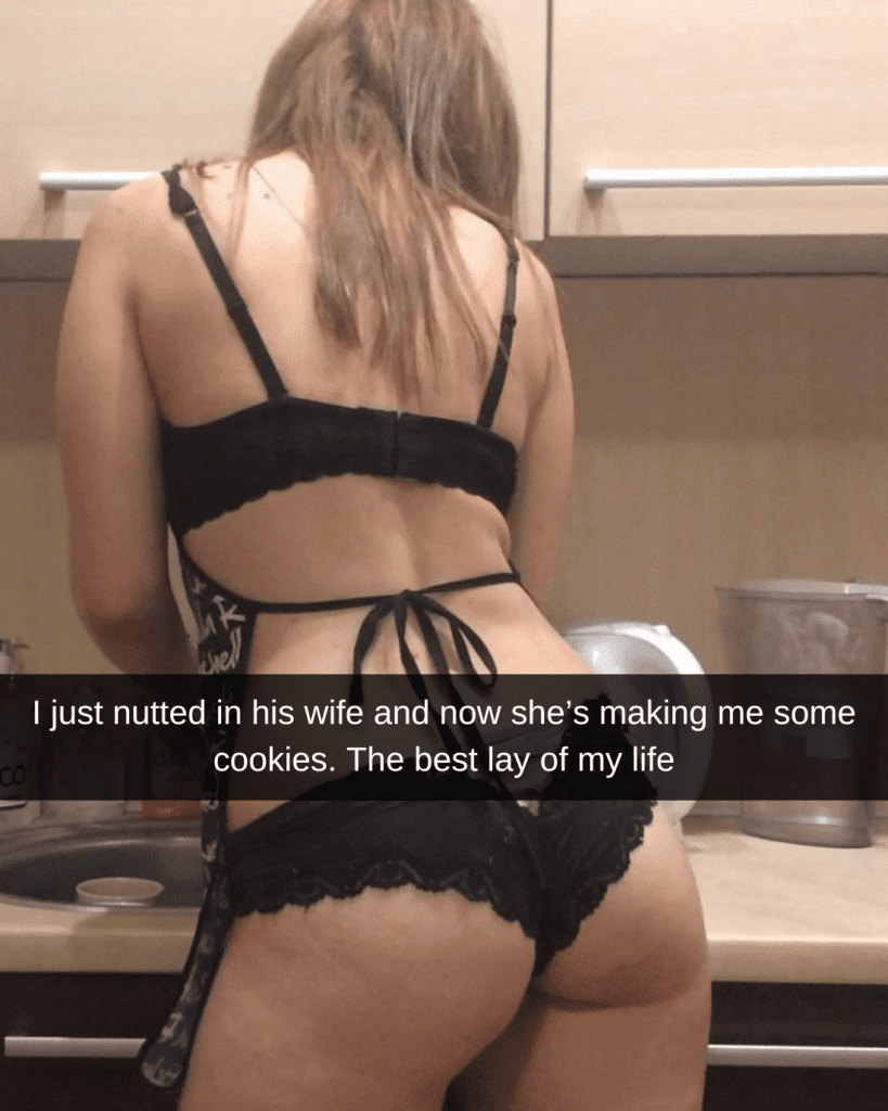 Woman facing away from the camera, making cookies, wearing just black lingerie and an apron
